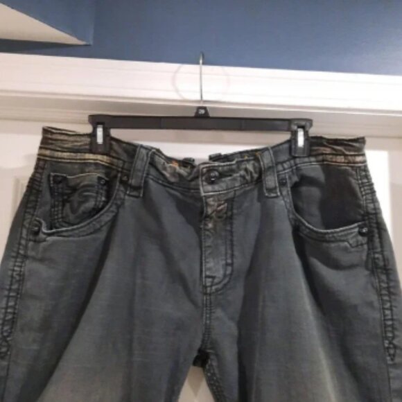Rock Revival Jeans Mens‎ 42x33 Washed Black Dan Alt Straight Distressed - Picture 3 of 14
